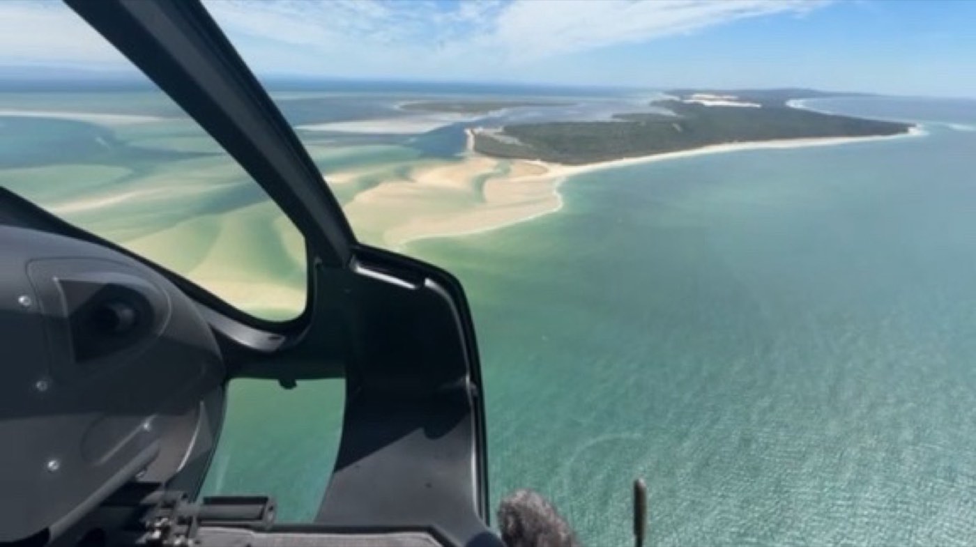 Aerial view of sand banks and turquoise water in Moreton Bay