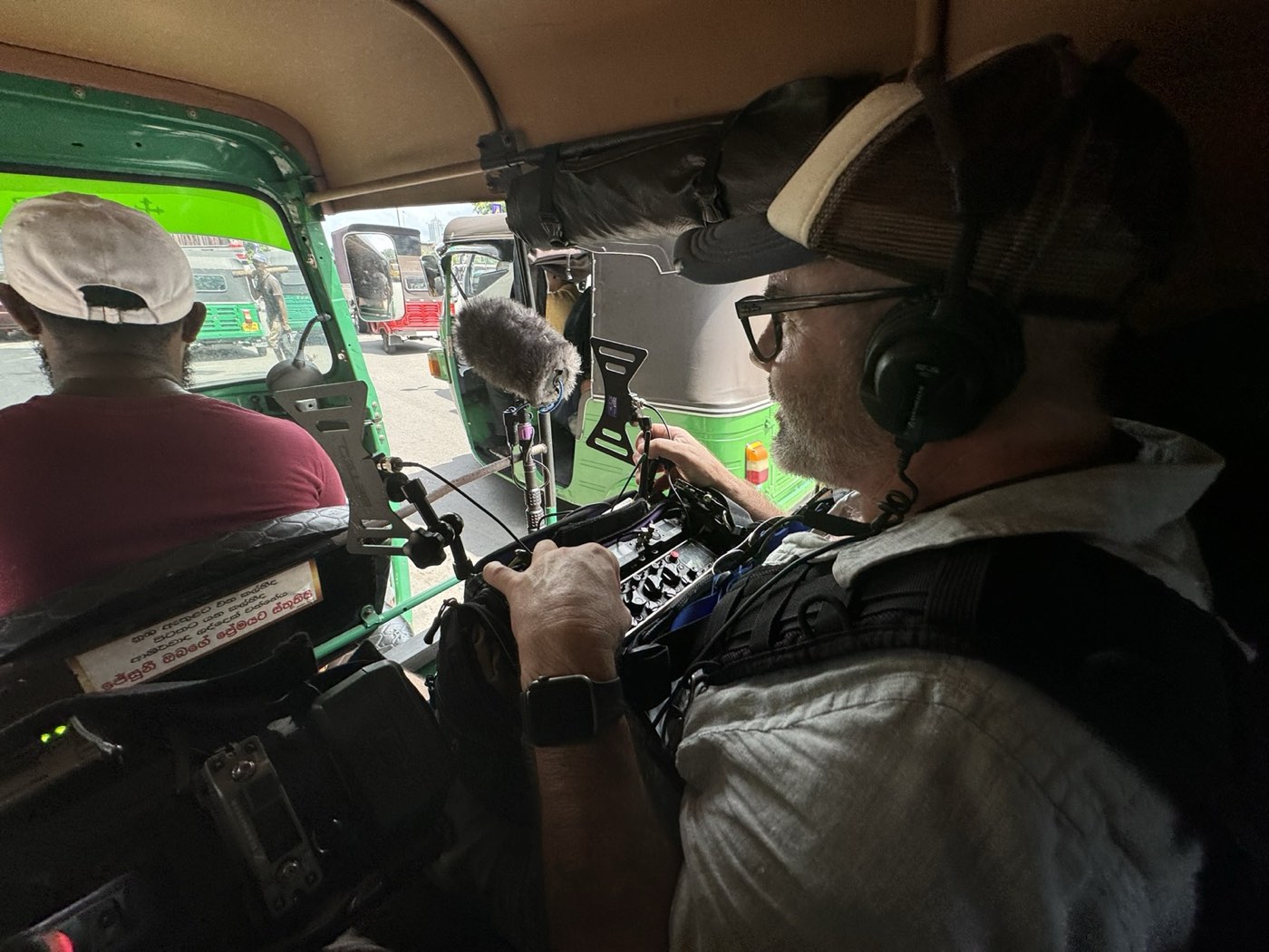 Wayne recording sound from the back of a tuk-tuk in Colombo