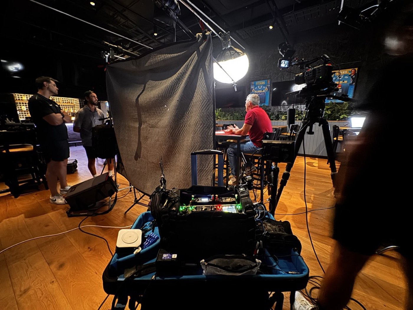 Sound cart set up for a night shoot in a Gold Coast bar